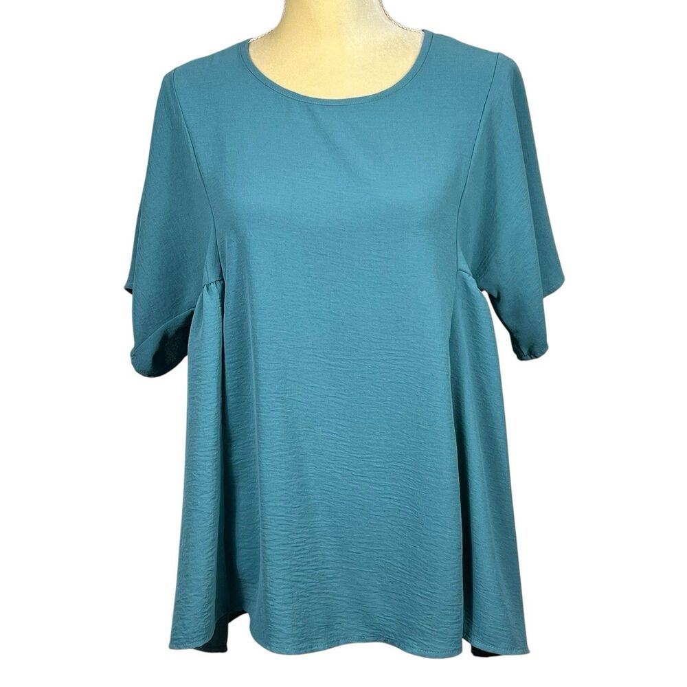 Lime & Chili Women's Top Blouse Size Medium Teal Green Short Sleeve Made in USA